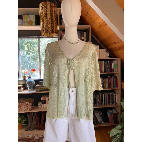 90s Green Lace Shirt Tied - Picture 2 of 6